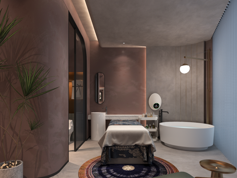  现代 侘寂美容院 会所 SPA 美容院包间3d模型 