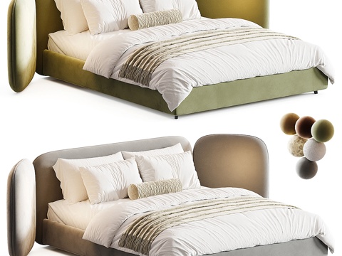 现代轻奢主卧双人床su模型