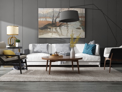  现代沙发茶几组合背景墙3d模型 