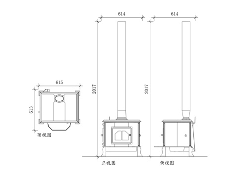 立式真火壁炉 独立燃木炉 落地式柴火壁炉 铸铁取暖炉cad施工图