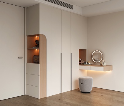  现代衣柜梳妆台一体 衣柜转角书桌 平开门衣柜 开放格衣柜3d模型 