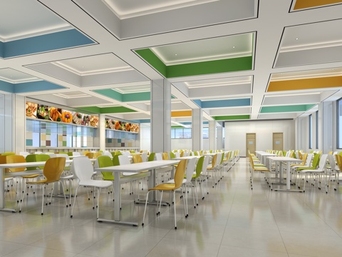  现代快餐食堂 餐桌椅3d模型 