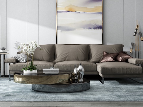  现代北欧沙发茶几组合3d模型 