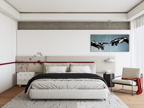  现代卧室3d模型 