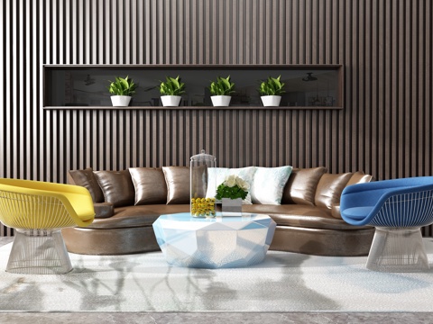  现代沙发茶几组合 背景墙3d模型 