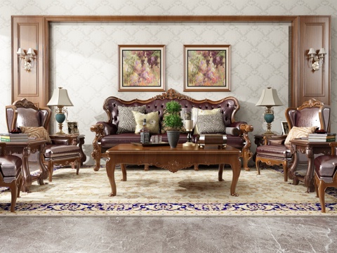  古典沙发茶几组合3d模型3d模型 