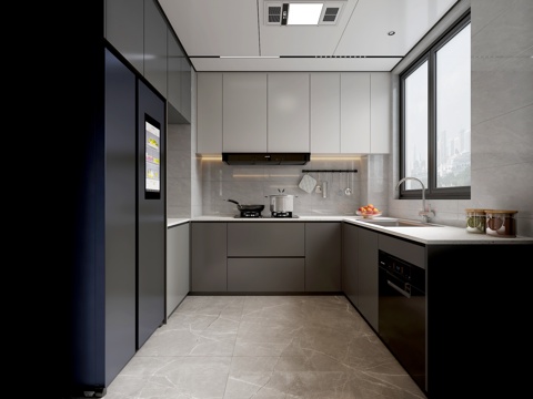  现代家居封闭式厨房3d模型 