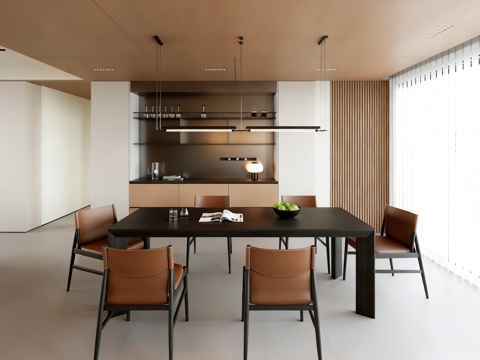  现代餐厅 餐桌椅 吊灯 餐边柜3d模型 