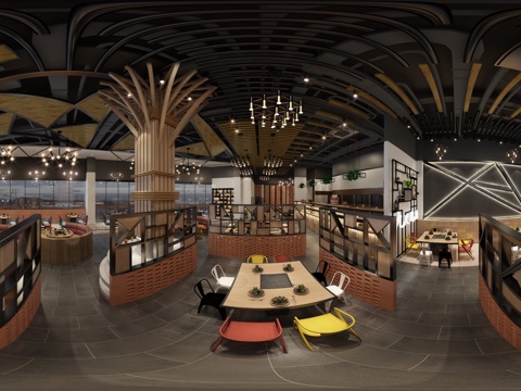  工业风火锅店全景3d模型 