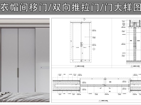 烤漆板推拉门 门节点 衣帽间移门 双向推拉门cad施工图