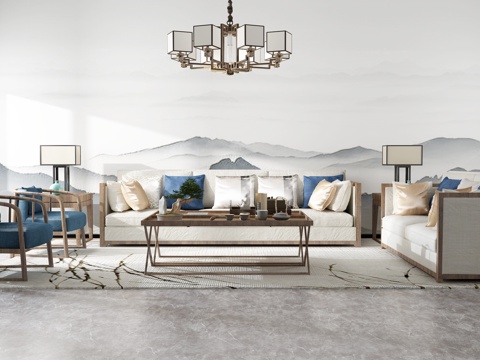  新中式沙发茶几组合3d模型 