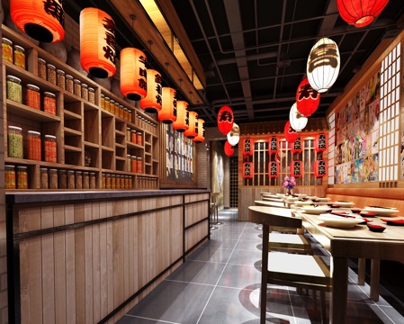  日式餐厅 快餐店 烤肉店 工业风3d模型 