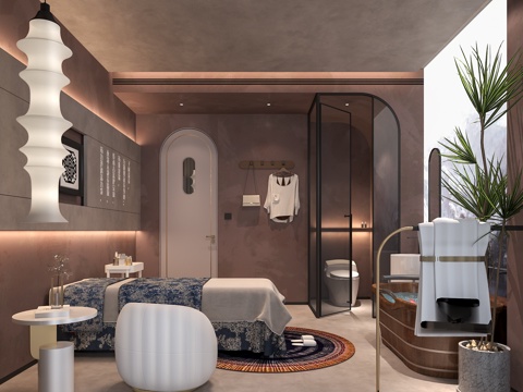  现代 侘寂美容院 会所 SPA 美容院包间3d模型 