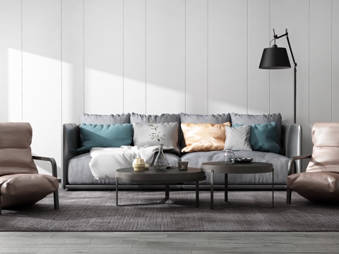  现代沙发茶几组合背景墙3d模型 