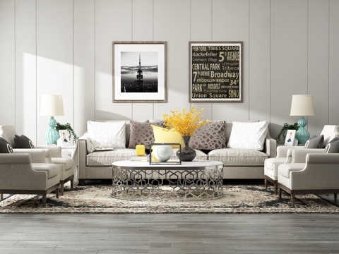  现代沙发茶几组合 背景墙3d模型 