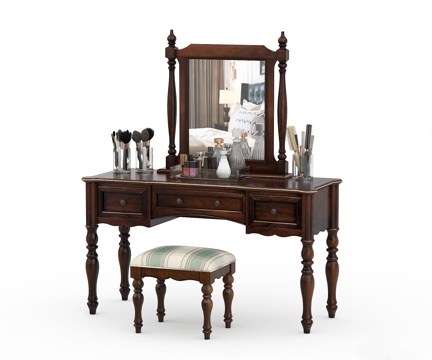  美式实木梳妆台组合3d模型 