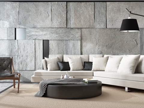  现代沙发茶几落地灯组合3d模型 