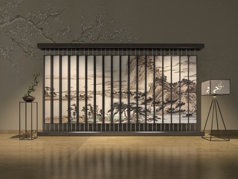  新中式隔断 富春山居图 清明上河图3d模型 