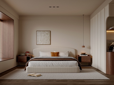  中古风卧室 主卧 中古风衣柜 挂画 卧室摆件3d模型 