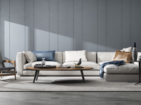  现代沙发茶几组合背景墙3d模型 