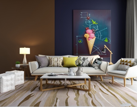  现代沙发 茶几 挂画3d模型 