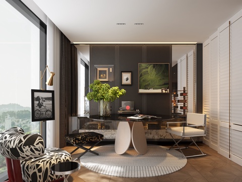  现代风格书房3d模型 