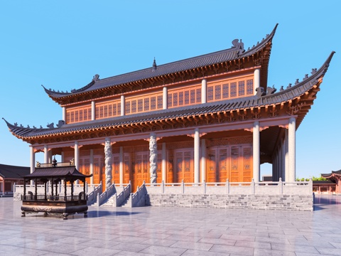  中式古建大雄宝殿  大殿 寺庙3d模型 