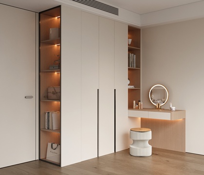  现代定制衣柜 衣柜梳妆台一体 衣柜转角书桌 平开门衣柜 开放3d模型 