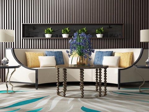  现代沙发茶几组合 背景墙3d模型 
