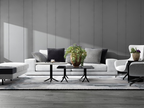  现代沙发茶几组合 背景墙3d模型 