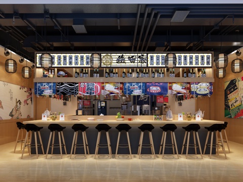  日式餐厅 餐厅门头 禅意新中式3d模型 