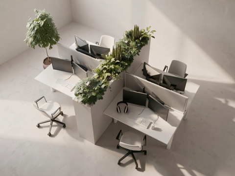 现代办公桌椅卡位su模型