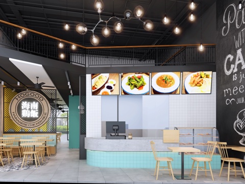  现代餐厅 工业风餐饮餐厅3d模型 