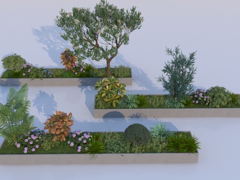  现代花坛植物堆3d模型 
