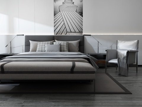  北欧床具组合3d模型 