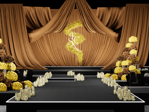简约秀场风布幔婚礼美陈su模型