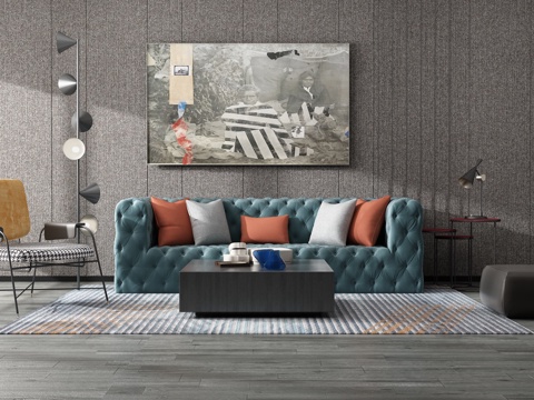  现代沙发茶几组合背景墙3d模型 