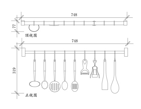 厨房置物架 厨具收纳架 厨房挂架 厨具架 厨房用品架cad施工图