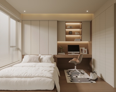  现代奶油风榻榻米卧室3D模型3d模型 