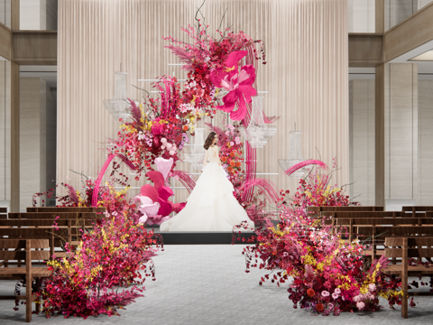 小众玫粉色婚礼花艺美陈su模型