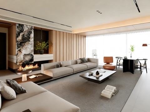  现代大平层客厅 沙发茶几组合 沙发背景墙3d模型 