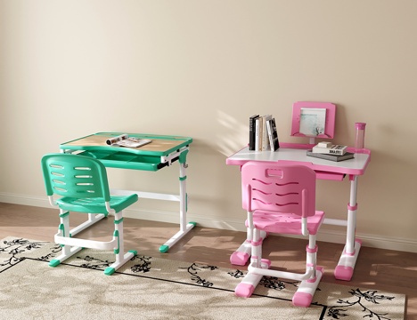现代儿童桌椅 书桌椅 儿童学习桌su模型