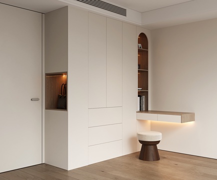 现代定制衣柜 衣柜梳妆台一体 衣柜转角书桌 平开门衣柜 开放su模型