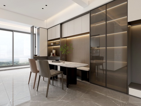  现代家居餐厅卡座3d模型 