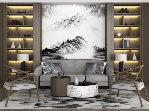  新中式沙发组合3d模型 