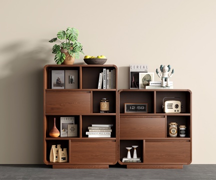  中古风书架 书柜 现代置物架 收纳架 装饰柜3d模型 