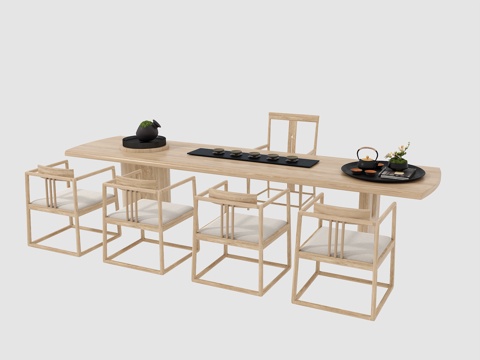  新中式茶桌椅组合3d模型 