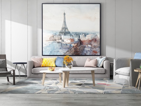  现代沙发茶几组合背景墙3d模型 