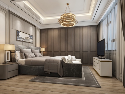  简欧主卧 简欧卧室 简欧老人房3d模型 