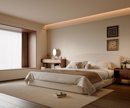  中古风卧室 主卧  挂画 卧室摆件 中古风梳妆椅3d模型 